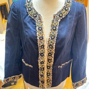 White house black market Navy Embellished cotton Blazer